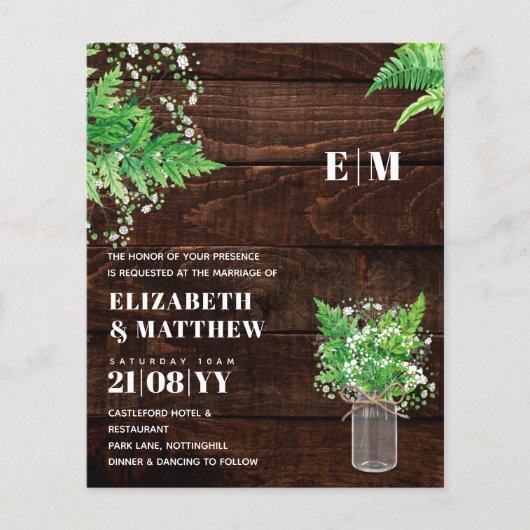 BUDGET Monochromatische Fern Greenery Wedding Invi (Voorkant)