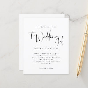 Budget Monochrome Script Weduwen Uitnodiging