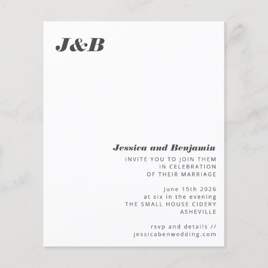 Budget Monogram Black White Wedding Invitation (Voorkant)
