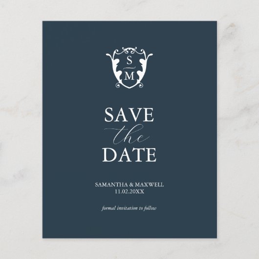 Budget Monogram Blauw De datum opslaan Flyer (Voorkant)