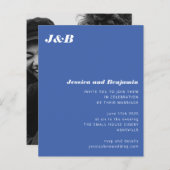 Budget Monogram Blauw Foto Trouw Uitnodiging (Voorkant / Achterkant)