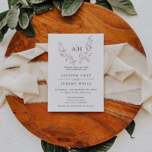 Budget Monogram Bloem Bruiloft Uitnodiging Flyer