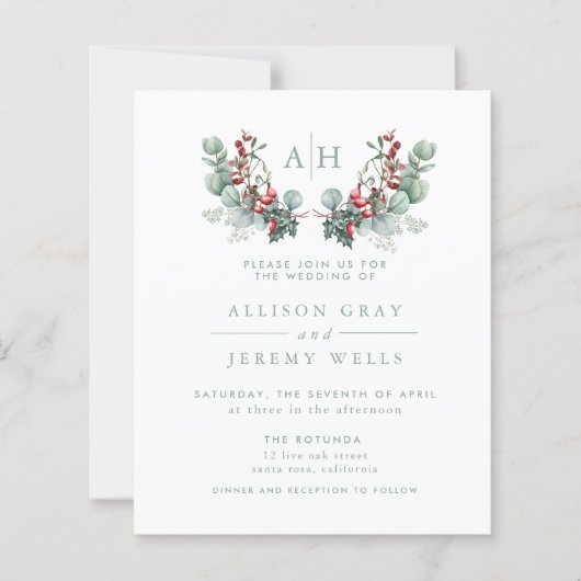 Budget Monogram Bloemen Bruiloft Uitnodiging Flyer (Voorkant)