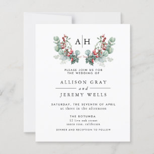 Budget Monogram Bloemen Bruiloftsinvitatiefolder