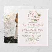 BUDGET Monogram Blush Pink Photo Wedding Invites (Voorkant / Achterkant)