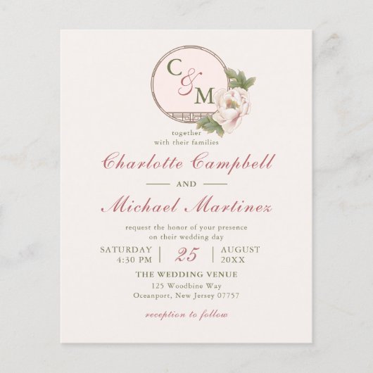 BUDGET Monogram Blush Pink Photo Wedding Invites (Voorkant)