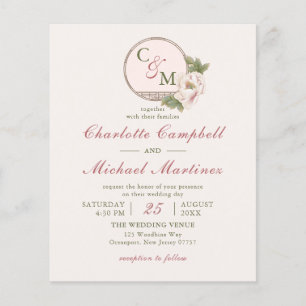 BUDGET Monogram Blush Pink Photo Wedding Invites