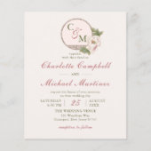 BUDGET Monogram Blush Pink Photo Wedding Invites Flyer (Voorkant)