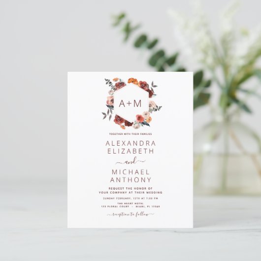 Budget Monogram Burgundy Floral Greenery Wedding (Staand voorkant)