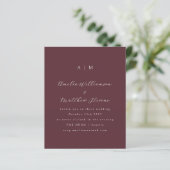 Budget Monogram Burgundy Minimal Wedding Invite (Staand voorkant)