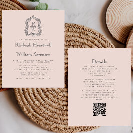 Budget Monogram Crest Blush QR Code Huwelijksuitno
