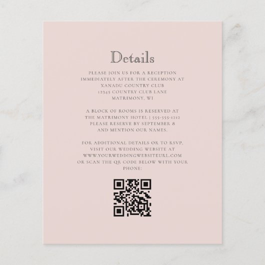 Budget Monogram Crest Blush QR Code Huwelijksuitno (Achterkant)