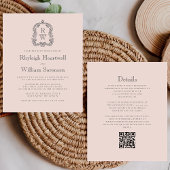 Budget Monogram Crest Blush QR Code Trouw Uitnodig