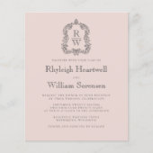 Budget Monogram Crest Blush QR Code Trouw Uitnodig (Voorkant)