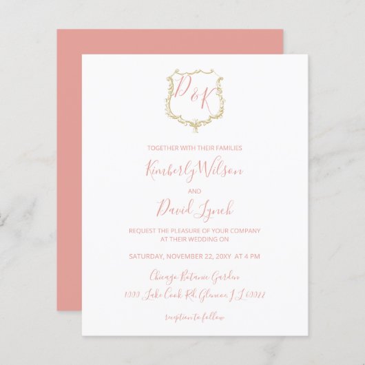 Budget Monogram Crest Blush Weddenschap (Voorkant / Achterkant)