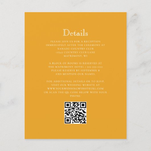 Budget Monogram Crest Goudsbloem QR Code Bruiloft (Achterkant)