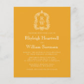 Budget Monogram Crest Marigold Huwelijksuitnodigin (Voorkant)