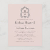 Budget Monogram Crest Roze Trouw Uitnodiging (Voorkant)