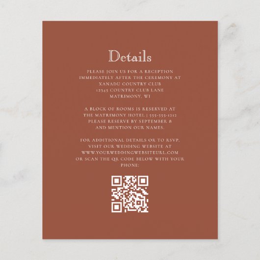 Budget Monogram Crest Terracotta QR Code Huwelijk (Achterkant)