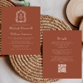 Budget Monogram Crest Terracotta QR Code Huwelijk