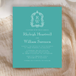 Budget Monogram Crest Turquoise Huwelijksuitnodigi