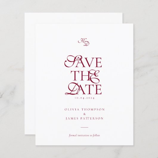 BUDGET Monogram Deep Burgundy Script Wedding (Voorkant / Achterkant)