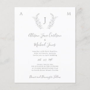 Budget monogram elegante bladeren trouw uitnodigin