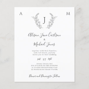 Budget monogram elegante bladeren trouwuitnodiging flyer
