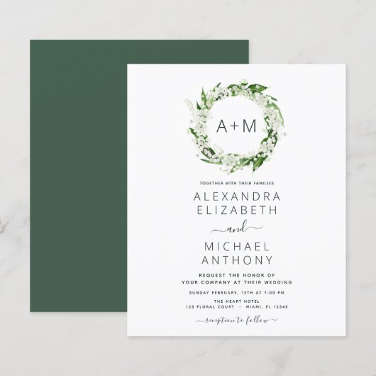 Budget Monogram Emerald Green Greenery Wedding (Voorkant / Achterkant)