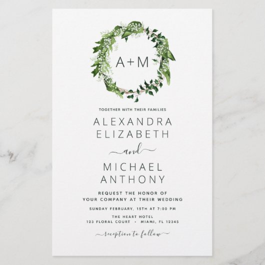 Budget Monogram Emerald Green Greenery Wedding (Voorkant)