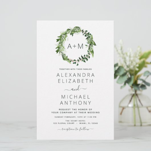 Budget Monogram Emerald Green Greenery Wedding (Staand voorkant)
