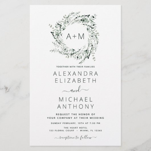 Budget Monogram Emerald Green Greenery Wedding (Voorkant)