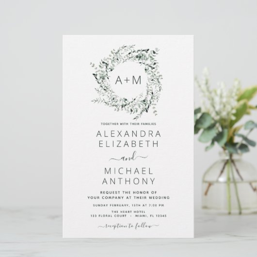 Budget Monogram Emerald Green Greenery Wedding (Staand voorkant)