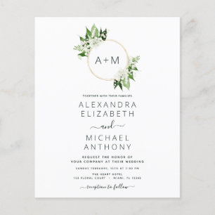 Budget Monogram Emerald Green Greenery Wedding Flyer