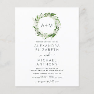 Budget Monogram Emerald Green Greenery Wedding Flyer