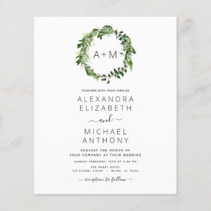 Budget Monogram Emerald Green Greenery Wedding Flyer
