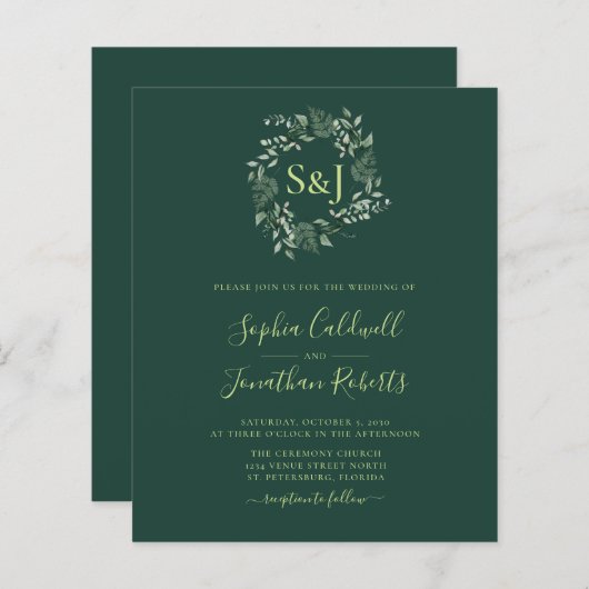 Budget Monogram Emerald Green Wedding (Voorkant / Achterkant)