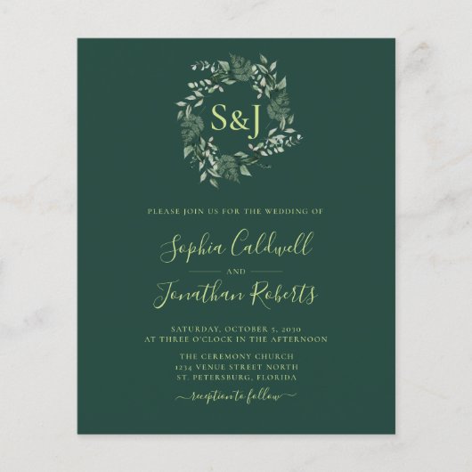 Budget Monogram Emerald Green Wedding (Voorkant)