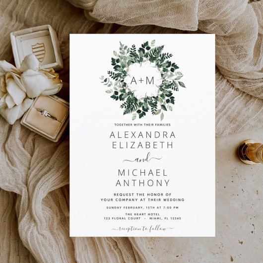 Budget Monogram Emerald Green Wedding Invitations