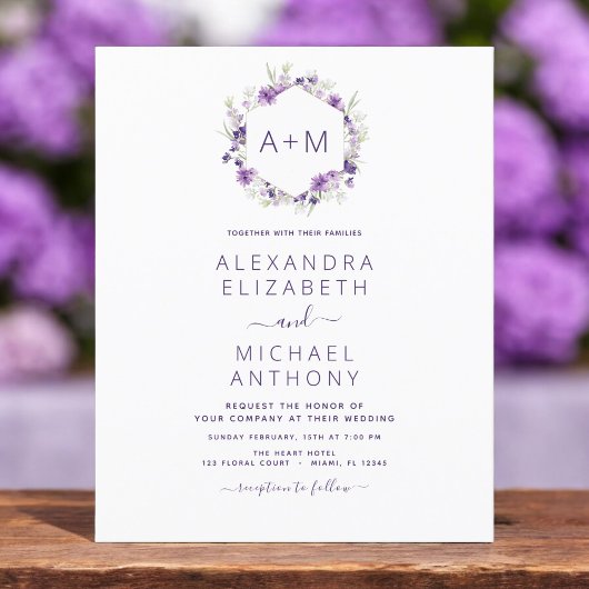 Budget Monogram Floral Dusty Paars Wedding