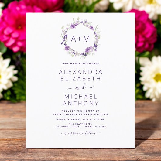 Budget Monogram Floral Dusty Paars Wedding