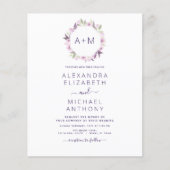 Budget Monogram Floral Dusty Paars Wedding Flyer (Voorkant)