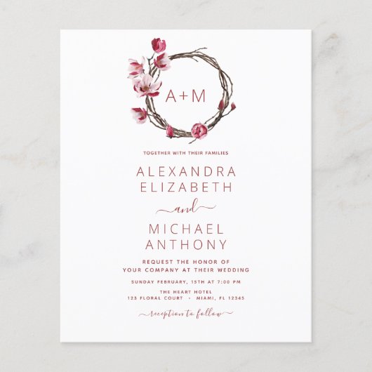 Budget Monogram Floral Dusty Roos Pink Weddenschap Flyer (Voorkant)