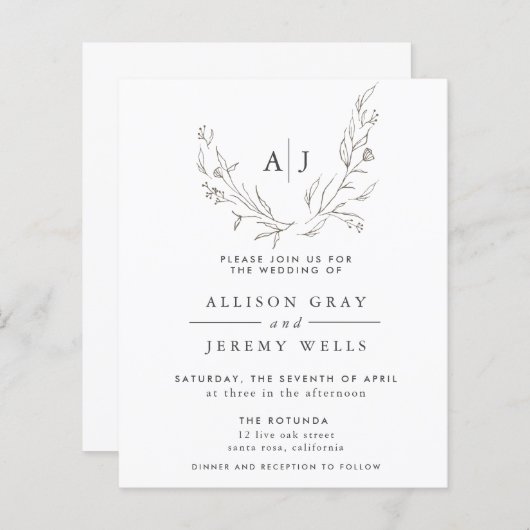 Budget Monogram Floral Weddenschap (Voorkant / Achterkant)