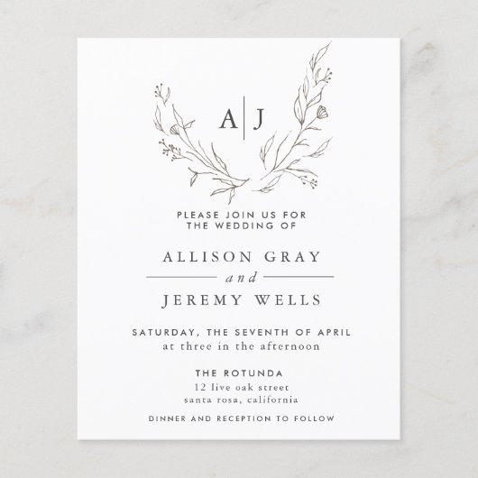 Budget Monogram Floral Weddenschap (Voorkant)