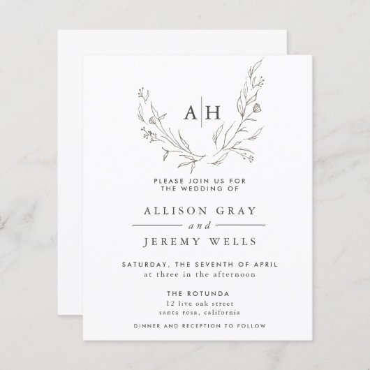 Budget Monogram Floral Weddenschap (Voorkant / Achterkant)