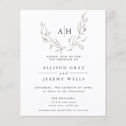 Budget Monogram Floral Weddenschap (Voorkant)