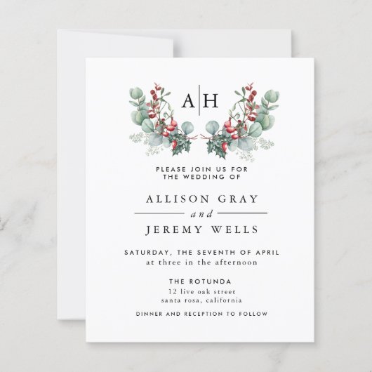 Budget Monogram Floral Wedding Invitation Flyer (Voorkant)