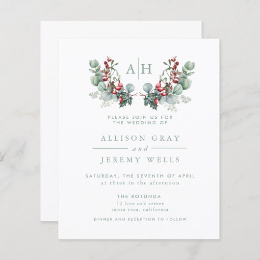 Budget Monogram Floral Wedding Invitation Flyer (Voorkant / Achterkant)