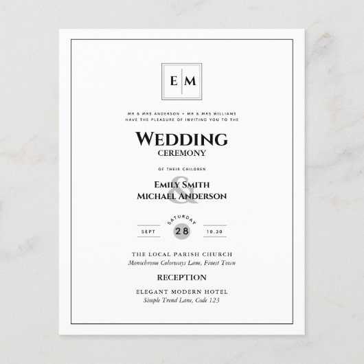 BUDGET Monogram Formele Trouw Wit All-in-1 Flye Flyer (Voorkant)